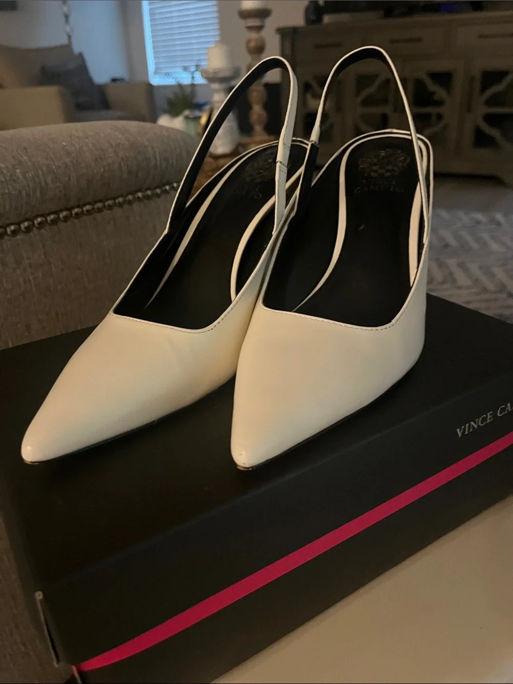 Vince Camuto White Pointed Slingback Heels